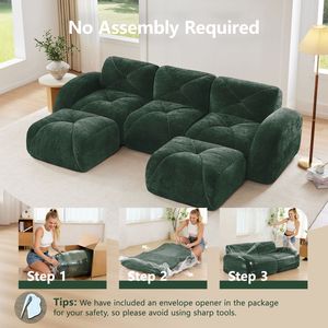 Divano a U Senza Struttura con Design Trapuntato, Spugna ad Alta Densità 32D, Base Antiscivolo, Nessun Montaggio Richiesto, Combinazione Libera per Soggiorno - Product Image 4