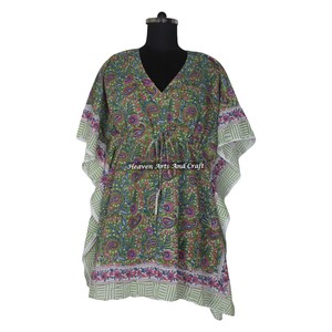 Women's Best Hand Block Print Evening Dress African Ethnic Short Kaftan KFCS143 ODM Supply Natural Waistline - Product Image 3