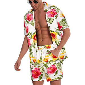 Ensemble chemise et short de plage en polyester personnalisé pour hommes, style hawaïen, vente en gros - Product Image 2