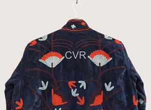 Manteau en velours pour femmes grandes tailles, col mandarin, manches longues, broderie florale à la main, style chinois, vêtements d'extérieur d'automne - Product Image 5