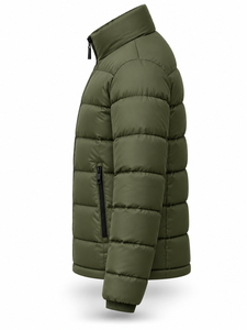 Blouson matelassé vert olive pour homme, coupe-vent, fermeture éclair, col montant, décontracté, rembourrage épais en polyester, longueur standard, couleur unie - Product Image 4