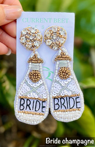 Pendientes de cuentas de semillas de fiesta nupcial novia Wifey Cheers diseño de botella de champán estilo bohemio patrón de flores tamaño personalizado moda - Product Image 3