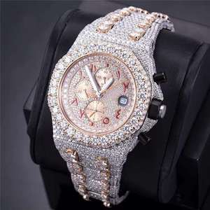 Montre Chronographe Élégante en Alliage avec Bracelet en Acier Inoxydable 43mm, Diamant Moissanite VVS1, Verre Saphir, Quartz, Faite à la Main, Style Hip Hop - Product Image 4