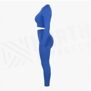 Ensemble de yoga 2 pièces North Approach : Legging taille haute et crop top, bleu uni, anti-transpiration, respirant, sans coutures - Product Image 3