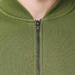 <b>Men's</b> Green Varsity <b>Jacket</b> With <b>White</b> Sleeves Zipper Closure Casual Cotton Polyester Blend Stand Collar Pockets Autumn Wear - Product Image 6