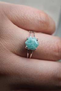 Bague hexagonale en amazonite à double bande en argent sterling 925, bague de fiançailles hexagonale unique en amazonite, bijoux - Product Image 6