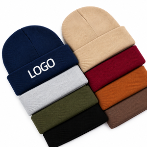 Knitted Custom Logo Cuffed Knit Beanie <b>Hats</b> Wholesale Ribbed <b>Winter</b> Beanies Unisex Warm Stretchy Knitted Caps - Product Image 3