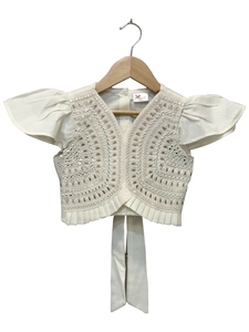 Haut tissé Twisha à manches courtes orné de motifs avec pantalon palazzo - Blanc et vert citron - Product Image 1