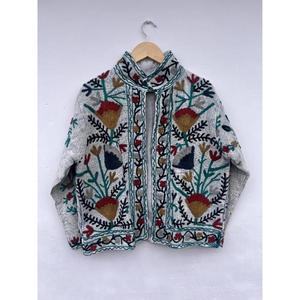 High Quality Handmade Suzani Embroidered Cotton Varsity <b>Jacket</b> Open Front Floral Coat Gift for Her Reversible Breathable - Product Image 3