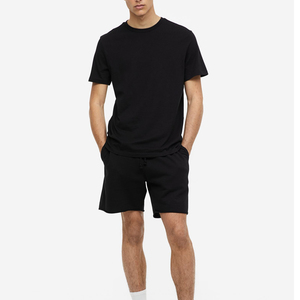 Ensemble T-shirt et short thermiques en coton noir imprimé pour homme – Style décontracté tricoté couleur unie respirant pour l'été – Tendance urbaine - Product Image 3