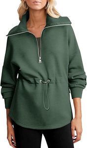 Sudadera Oversize de Mujer con Media Cremallera, Manga Larga, Cuello Redondo, Cintura con Cordón, Tejida 100% Algodón, Color Liso, para Otoño - Product Image 2
