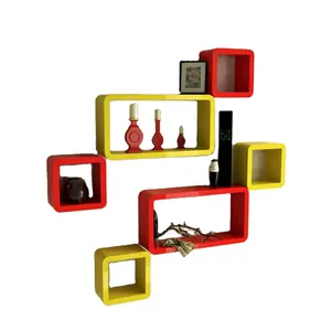 Designer Handmade Cube und Rechteck Wandre gale Bücherregal Schwimmende Regale für ihr Büroraum Rot und Gelb 6er Set