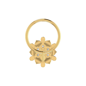 AJRETAIL Women's Ethnic 14K Gold Royal Lotus Design Fine Piercing Jewelry 0.05ct Round Brilliant Cut Natural Diamond Nose Pin - Product Image 5