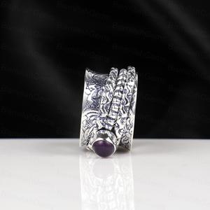 Wholesale Vintage Silver Anxiety Ring Round Purple Amethyst <b>Fidget</b> Boho Textured Wide Band Worry Ring Jewelry Supplier Gift - Product Image 5