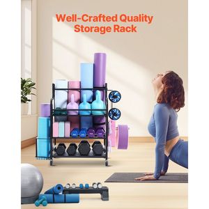Organizzatore per Attrezzature da Palestra Domestica, Supporto per Tappetini Yoga in Acciaio Verniciato a Polvere con Ganci e Ruote, Scaffale Portaoggetti per Tappetini Yoga - Product Image 3