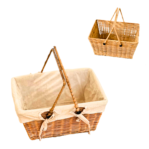 Eco-Friendly <b>Wicker</b> RATTAN Storage <b>Basket</b> Metal Frame Reinforced, Cotton Liner and Double <b>Handles</b> - Product Image 1