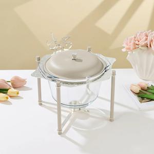 Plat de service en verre de style arabe Majlis, esthétique et luxueuse, avec support en métal argenté, élégant bol pour l'hospitalité du Ramadan - Product Image 1