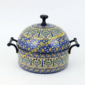 Casserole de luxe en acier inoxydable durable, isolée, motif mosaïque arabe coloré, intérieur antiadhésif émaillé - Product Image 4