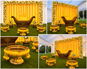Conjunto de Asientos Desmontables Estilo Bote Vintage para Ceremonia Pithi de Boda India al Aire Libre, Decoración Premium de Fibra para Eventos de Mehendi y Haldi - Product Image 2