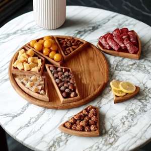 Bandeja de Servir Dividida de Madera, Plato Redondo de Bambú para Frutas con 5 Compartimentos, Plato para Aperitivos, Frutos Secos y Bocadillos para Mesa, Regalo - Product Image 2