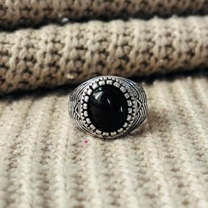 Men's Black Onyx Brass <b>Ring</b> oxidized <b>Silver</b> Plated Signet Tribal <b>Ring</b> For Wholesale - Product Image 5