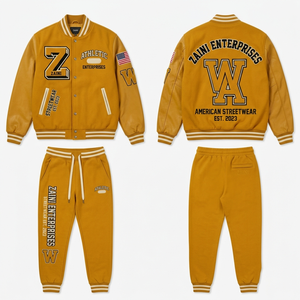 320 GSM Heavyweight Cotton Polyester Fleece Winter Casual Mustard Varsity Tracksuit Custom <b>Embroidery</b> Printed Logo <b>Set</b> - Product Image 1
