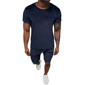 ชุดเซ็ตเสื้อยืดและกางเกงขาสั้นผ้าฝ้ายไซส์พลัสสำหรับฤดูร้อน ผู้ชาย เสื้อยืดโอเวอร์ไซส์ ชุดเซ็ตสองชิ้น - Product Image 1