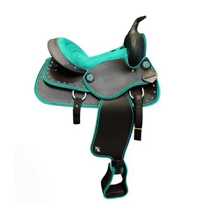 Silla de Montar Western de Cuero de Primera Calidad para Equitación, Equipo de Montura para Caballos, Color Negro y Verde Azulado, Herrajes Niquelados - Product Image 1