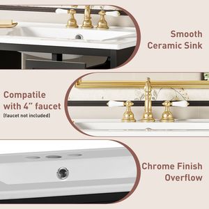 Mobile Bagno Sospeso da 24 Pollici per Spazi Ridotti con Lavabo in Ceramica, 2 Cassetti e 1 Anta con Chiusura Ammortizzata - Product Image 6