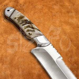 Cuchillo Bowie D2 de acero hecho a mano OEM con espiga de sierra, mango de cuerno de carnero, para caza, supervivencia y uso táctico al aire libre, de hoja fija. - Product Image 5