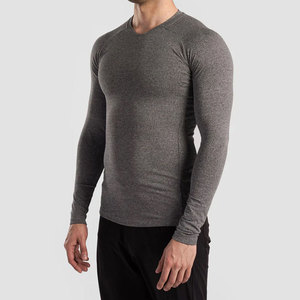 Haut de sport gris pour homme à manches longues, anti-UV, en Spandex et Polyester, séchage rapide, sans coutures, teint uni - Product Image 1