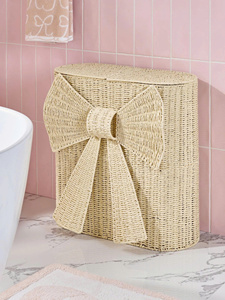 Hermosa cesta de almacenamiento de ratán natural con detalle de lazo, cesta organizadora de mimbre hecha a mano, decoración boho para el hogar, para el dormitorio de los niños - Product Image 4