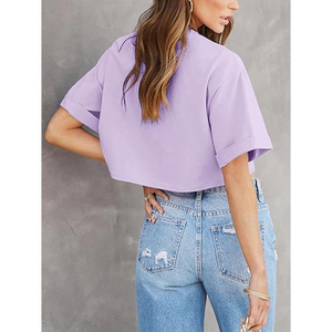 T-shirt court pour femme de haute qualité, en coton, coupe ample, style décontracté streetwear, logo personnalisé - Product Image 3