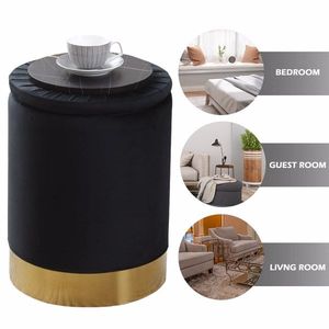 Poggiapiedi Contenitore in Similpelle con Base Dorata, Sgabello Multiuso Imbottito, Sedia da Toeletta, Poggiapiedi dal Design Elegante - Product Image 2