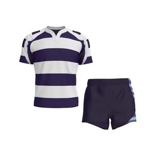 Vêtements de rugby unisexes en promotion, ensemble 100% polyester, anti-transpiration, antibactérien, respirant, maillot col V et short - Product Image 1