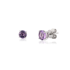 14K Gold Round Amethyst Stud <b>Earrings</b> with Diamond and Zircon Accents for Wedding and Party - Product Image 3