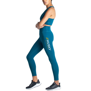 HUSKY Women's Ribbed Sports <b>Bra</b> Leggings Set <b>Blue</b> Seamless Fitness Wear Breathable Racerback Scoop Neck High Support - Product Image 5