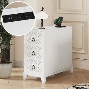 Tavolino Angolare Alto Bianco con 2 Ripiani Aperti e 3 Cassetti, Elegante Comodino per Camera da Letto, Data di Arrivo Prevista - Product Image 5