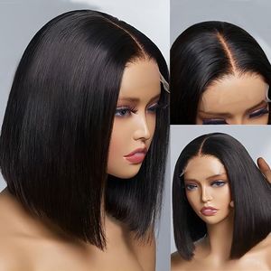 Venta al por mayor de calidad superior del pelo humano de Color Natural corto Bob peluca HD Frontal encaje seta peluca para mujer - Product Image 6