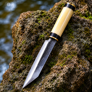 Couteau Seax Viking forgé à la main avec étui en cuir, couteau de chasse nordique en acier carbone fait main, couteau de survie scandinave pour la brousse - Product Image 4