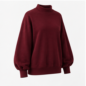 Sweat-shirt surdimensionné pour femme en bordeaux personnalisé, col montant, manches bouffantes, poignets côtelés, pull décontracté WSS-0028 - Product Image 4