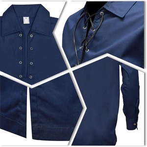 Chemise Jacobite bleu foncé pour homme, modèle Ghillie, la plus vendue, pour tenue écossaise Highland Kilt, à manches longues et à lacets, fournitures d'usine - Product Image 6