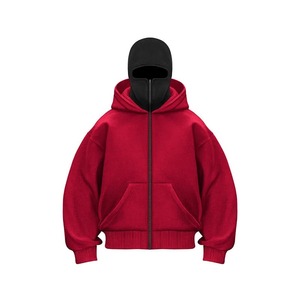 Sudadera de invierno para hombre, talla 6XL, de terciopelo, con media cremallera, estilo oversize, color liso, con capucha tipo ninja integrada, 100% algodón. - Product Image 1