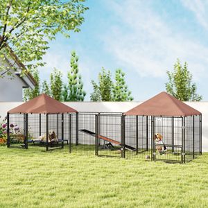 Grande Cuccia per Cani da Esterno con 2 Stanze, Ciotole Girevoli Regolabili in Altezza, Tettoia Impermeabile Anti-UV, Design Rettangolare, Spazio Interno - Product Image 2