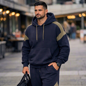 Custom Autumn Men's Thick Fleece Tracksuit Set with Drawstring Pullover Hoodie and Flare Leggings-High Street Style sweatsuit - Product Image 3