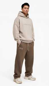 Ensemble de survêtement à capuche pour homme ONETEN APPAREL, beige marron, coton, décontracté, pantalon long à cordon de serrage, coupe ample, automne - Product Image 4