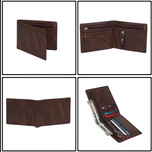 Brown Genuine Leather <b>Trifold</b> <b>Wallet</b> RFID Blocking Card Holder Coin Pocket Button Closure Vintage Short Purse <b>Men's</b> Eco-Friendly - Product Image 3