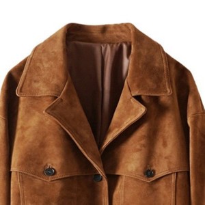 Chaqueta de Cuero de Gamuza Marrón para Hombre con Forro de Satén, Cierre de Cremallera, Estilo Casual para Otoño, Cuello Camisero, Corte Regular - Product Image 2