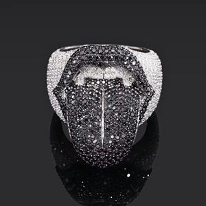 Anneau de langue pour homme en argent sterling 925, moissanite noire et blanche, style hip-hop, serti de diamants de laboratoire, bijou de bouche imposant - Product Image 1
