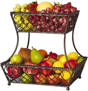 Grand panier à fruits en métal avec une grande capacité de rangement, idéal pour les familles qui stockent de nombreux types de produits frais - Product Image 1